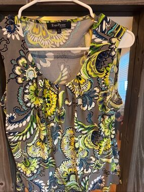 Black Label Sleeveless Floral Print Top - Gray & Lime